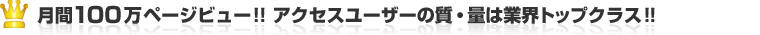 月間100万ページビュー!! アクセスユーザーの質・量は業界トップクラスです!!